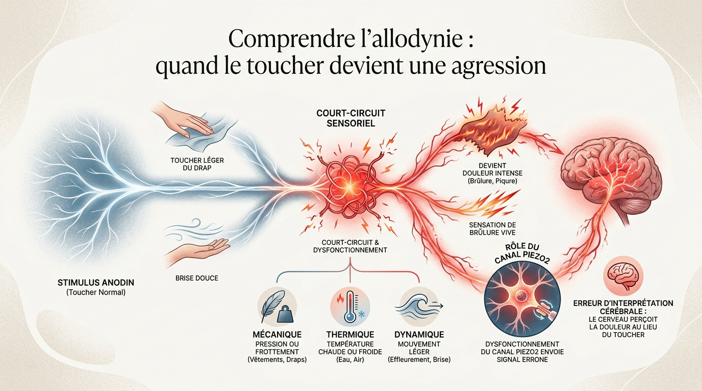 Représentation de la douleur cutanée et de la sensibilité nerveuse liée à l'allodynie