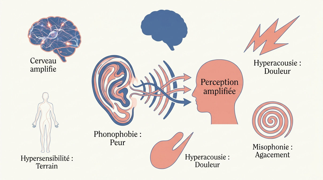 Schéma de la perception auditive et du système nerveux