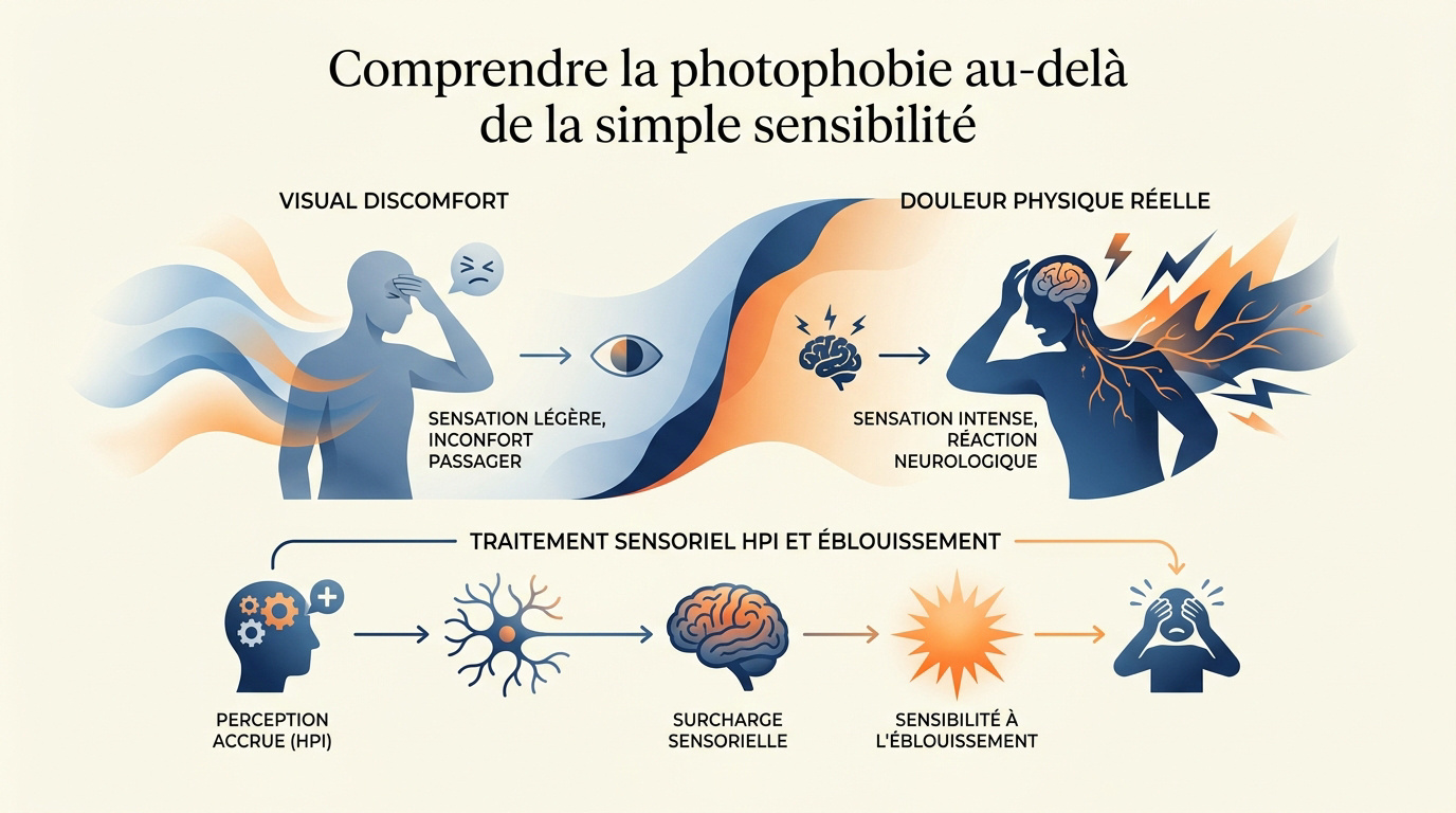 Femme hypersensible se protégeant les yeux de la lumière vive