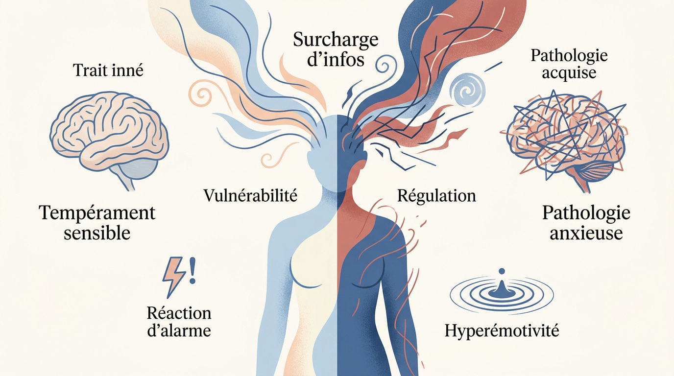 Schéma illustrant la distinction entre la sensibilité innée et les mécanismes de l'anxiété corporelle