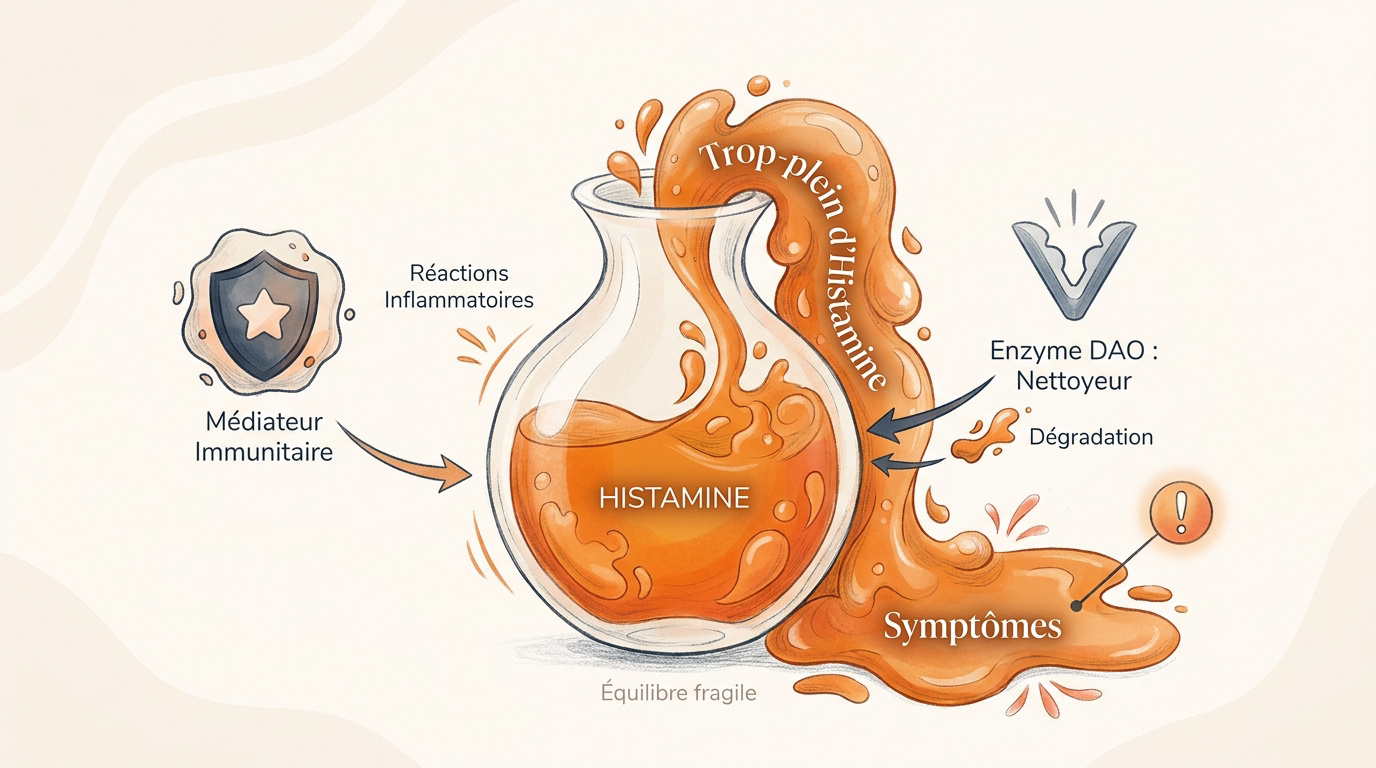 Schéma expliquant l'accumulation d'histamine et le seuil de tolérance biologique