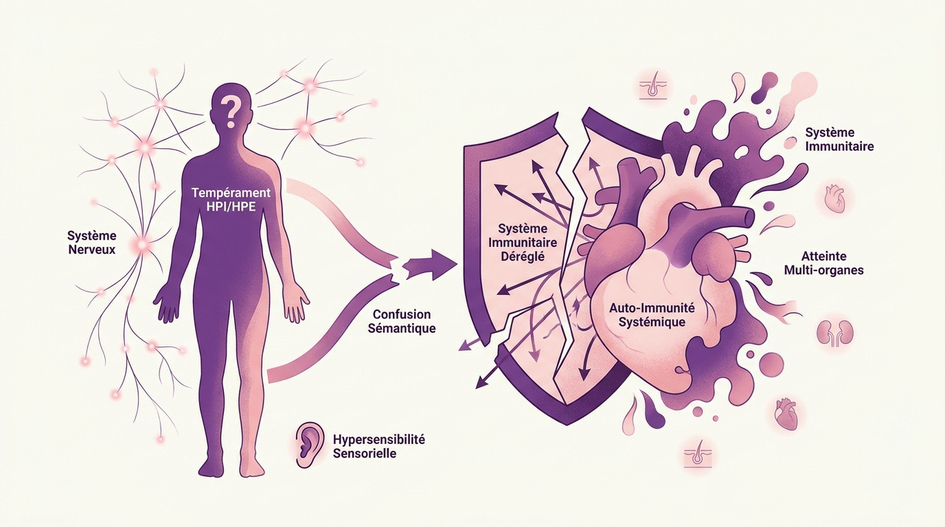 Schéma explicatif entre hypersensibilité immunologique et tempérament HPI HPE