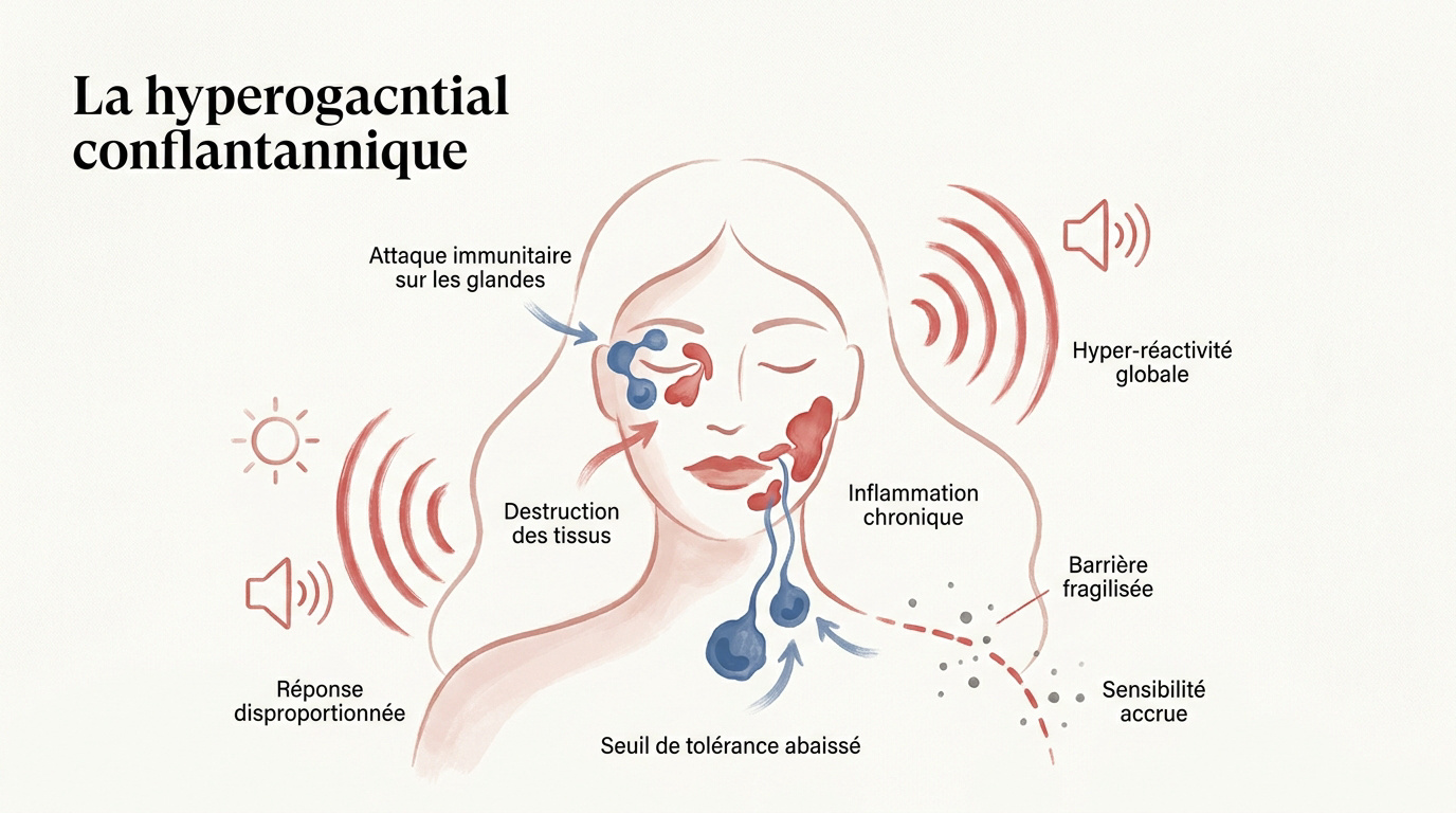 Illustration des mécanismes immunitaires et de la sensibilité dans le syndrome de Sjögren