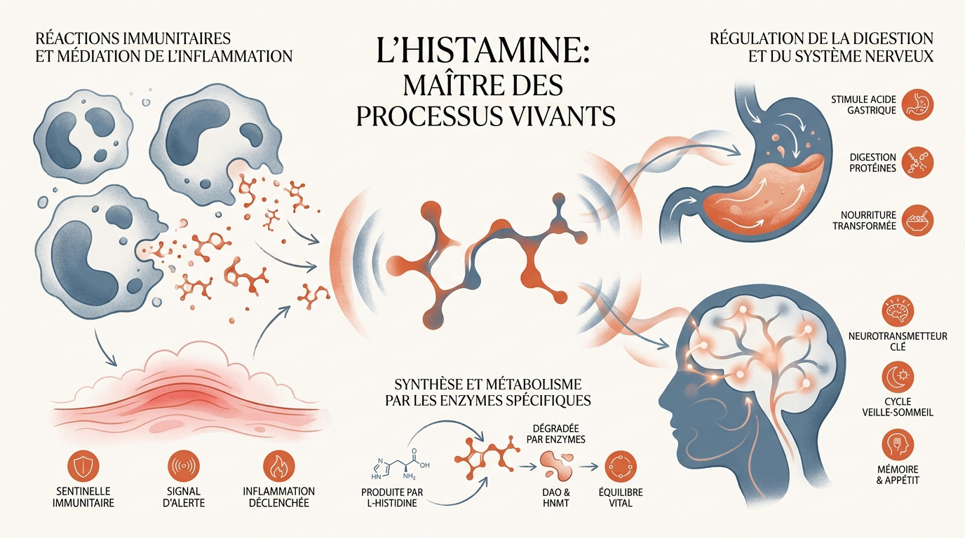 Représentation moléculaire de l'histamine et des cellules immunitaires