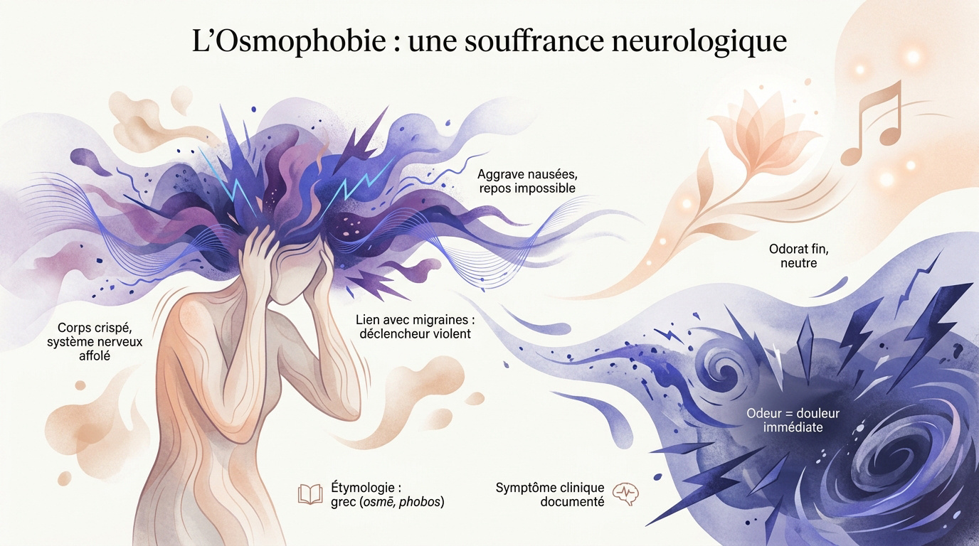 Personne hypersensible exprimant une souffrance face à une agression olfactive