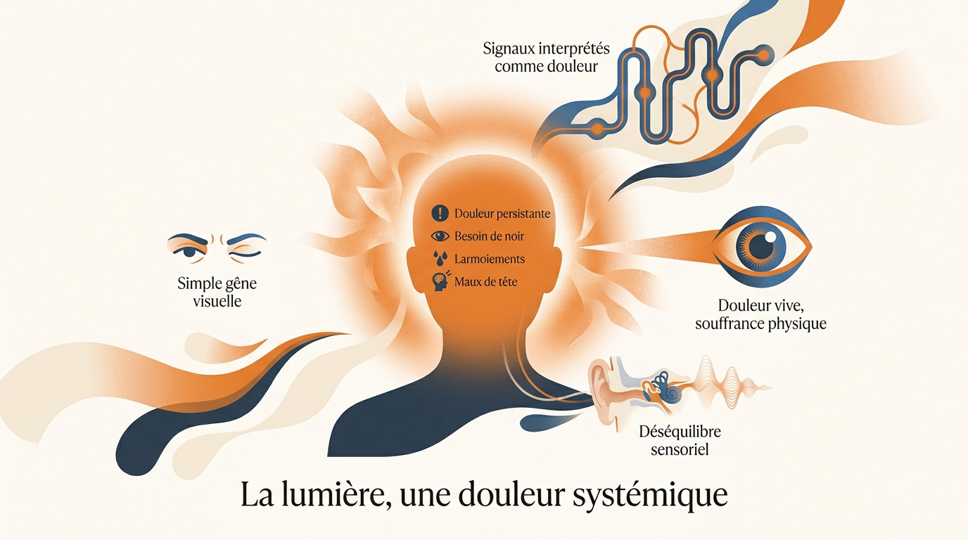 personne se protégeant les yeux de la lumière vive à cause de la photophobie