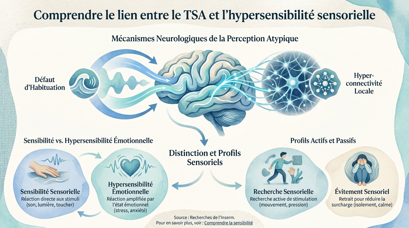 Illustration de la surcharge sensorielle et des connexions neuronales dans le cadre du TSA et de l'hypersensibilité